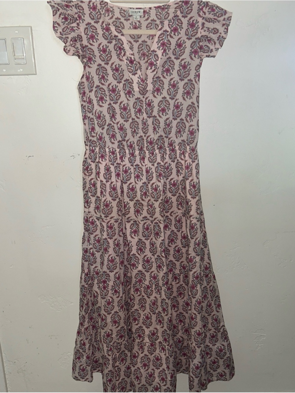 J. Crew Factory Ruffle Sleeve Midi Dress Pink Floral Women's Size 2 Style BY539